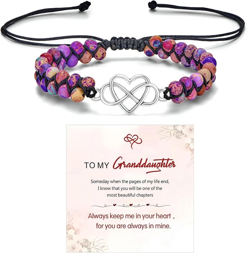 BTZY Store for My Granddaughter “You are Always in Mine Beads“ Bracelet, Natural Emperor Jasper Stone Beaded Wrap Bracelet Duoble Layer for Mind Peace,Bracelet for Granddaughter - Image 1